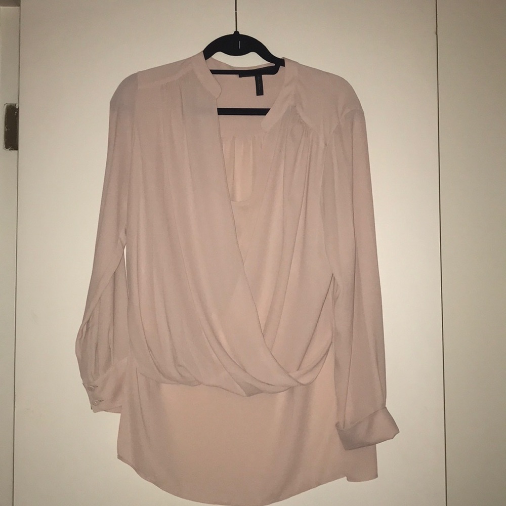 Blush long sleeve wrap blouse w/built in camisole.